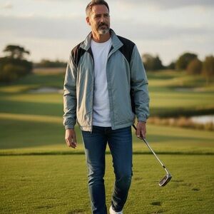 FootJoy DryJoys Men's Gray and Black Golf Jacket Size XXL Full Zip